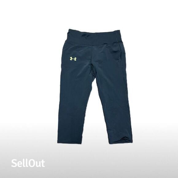 Under Armour kid’s Capri Leggings M Black Neon Green Activewear - Picture 3 of 4